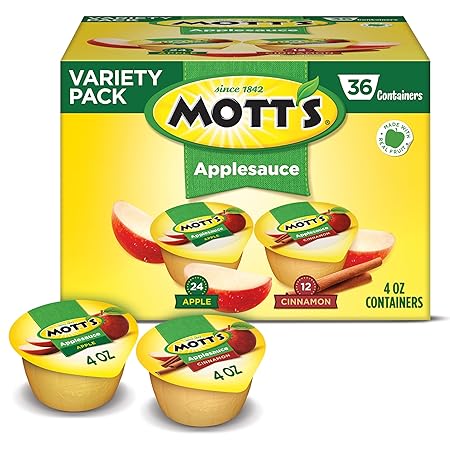 Mott's Apple & Cinnamon Variety Pack Applesauce, 4 oz cups, 36 count, No Artificial Flavors, Good Source Of Vitamin C, Nutritious Option For The Whole Family