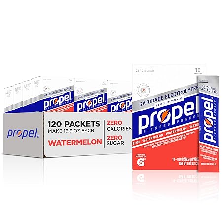 Propel Electrolyte Enhanced Water Drink Mix Powder Packets, Watermelon, Zero Calorie & Zero Sugar Hydration with Electrolytes and Vitamins C & E (120 Packets)