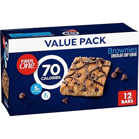 Fiber One 70 Calorie Brownies, Chocolate Chip Cookie Snack Bars, 2g Sugar, Value Pack, 12 Ct, 10.6 oz
