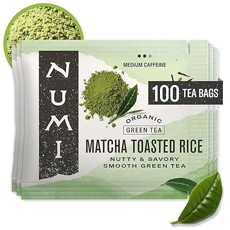 Numi Organic Tea Matcha Toasted Rice, 100 Count Box of Tea Bags, Green Tea (Packaging May Vary)