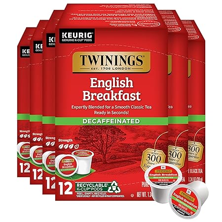 Twinings Decaffeinated English Breakfast Black Tea 72 K-Cup Pods for Keurig, 12 Count (Pack of 6), Smooth, Flavourful, Robust, Enjoy Hot or Iced