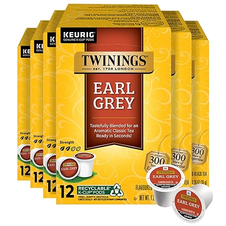 Twinings Earl Grey Black Tea 72 K-Cup Pods for Keurig, 12 Count (Pack of 6), Flavoured with Citrus & Bergamot, Caffeinated, Enjoy Hot or Iced