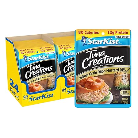 StarKist Tuna Creations Whole Grain Dijon Mustard Tuna Salad, 3.0 oz Pouch (24 Pack) Ready to Eat Wild Caught Tuna, 12g Protein Per Serving, Gluten Free, Kosher, Perfect for Salads, Meals and Snacks