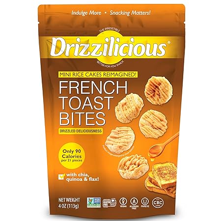 Drizzilicious Mini Rice Cakes French Toast - Rice Crisps, Healthy Snack for Adults and Kids, Flavored Rice Cakes, Vegan, Gluten Free, Allergen Free, Only 90 Calories Per Serving - 4 oz (Pack of 1)