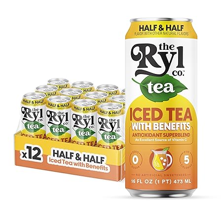 Ryl Half & Half Iced Tea – Antioxidant Superblend, No Artificial Ingredients, Zero Sugar, Five Calories, Low Carb, Non-GMO, Kosher, Gluten Free, Made in the USA, 12-Pack, 16 Fl Oz