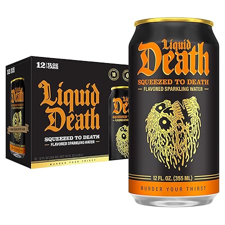 Liquid Death, Squeezed to Death, Orange-Flavored Sparkling Water, 12-Pack (12oz Cans), Low Sugar, Huge Flavor & No Artificial Sweeteners