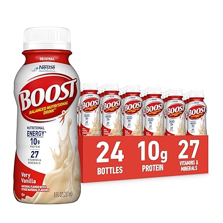 BOOST Original Ready to Drink Nutritional Drinks, Very Vanilla, 8 Fl Oz Bottles, Pack of 24