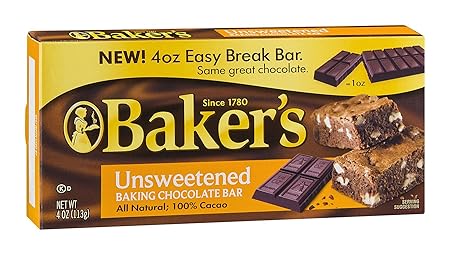 Baker's Premium Unsweetened Chocolate Baking Bar, 4 Ounce (Pack of 12)