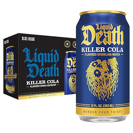Liquid Death, Killer Cola, Soda-Flavored Sparkling Water, 12-Pack (12oz Cans), Low Sugar, Huge Flavor & No Artificial Sweeteners