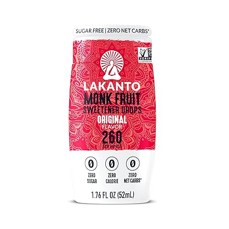 Lakanto Liquid Monk Fruit Extract Drops, Erythritol Free Sugar Substitute Sweetener For Tea, Coffee, Water & Smoothies, Sugar Free, Low Calorie, Zero Sugar, Vegan, Keto, Original Flavor, 1.76 Fl Oz