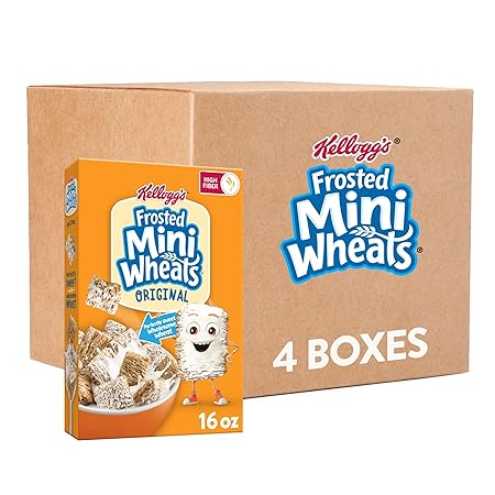 Kellogg's Frosted Mini-Wheats Breakfast Cereal, Kids Cereal, Family Breakfast, Original (4 Boxes)