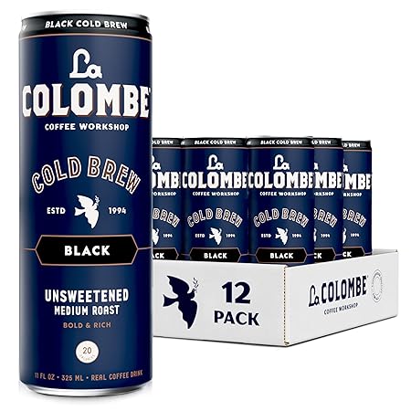 La Colombe Coffee, Cold Brew Black, Unsweetened, 11 fl oz Cans (Pack of 12), Coffeehouse Quality, Natural Sweetness, Specialty Grade Coffee Beans, Ready-to-Drink On-the-Go