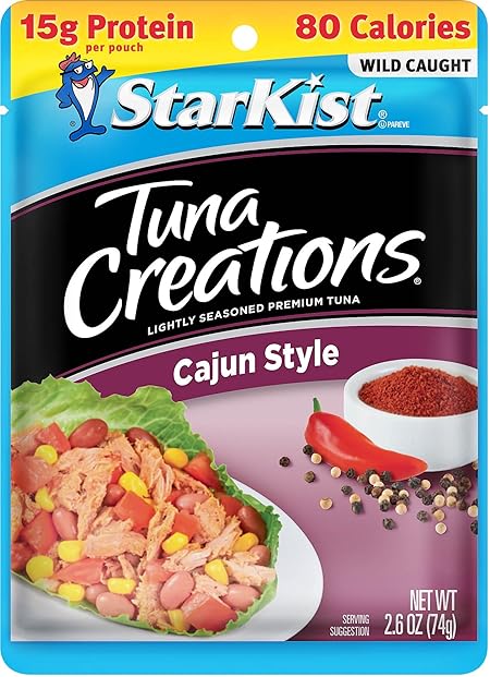 StarKist Tuna Creations Cajun Style, 2.6 oz Pouch (1 Pack) Ready to Eat Wild Caught Tuna, 15g Protein, 80 Calories Per Serving, Gluten Free, Soy Free, Perfect for Salads, Meals and Snacks