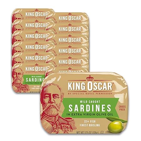 King Oscar Two-layer Sardines in Extra Virgin Olive Oil Cross-Pack, 3.75 Ounce (Pack of 12)
