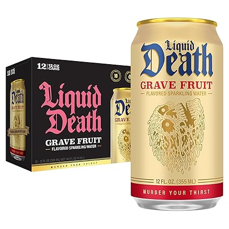 Liquid Death, Grave Fruit, Grapefruit-Flavored Sparkling Water, 12-Pack (12oz Cans), Low Sugar, Huge Flavor & No Artificial Sweeteners