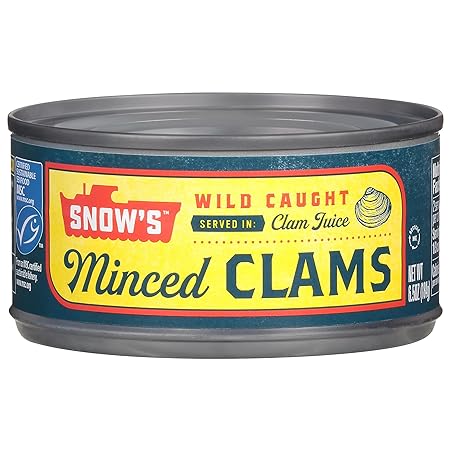 Snow's Wild Caught Minced Clams Canned, 6.5 oz Can - 5g Protein Per Serving - Gluten Free, Keto Friendly, 99% Fat Free