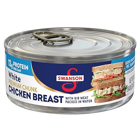 Swanson White Premium Chunk Canned Chicken Breast in Water, Fully Cooked Chicken, 4.5 OZ Can