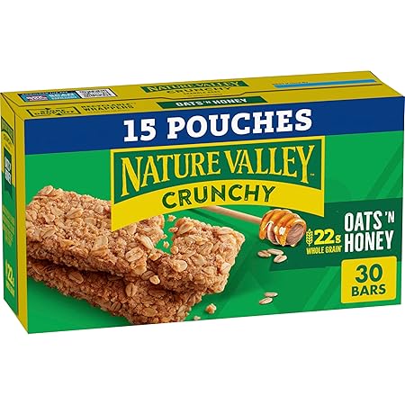 Nature Valley Crunchy Granola Bars, Oats 'n Honey, 30 Ct, 22.35 oz (15 Pouches)