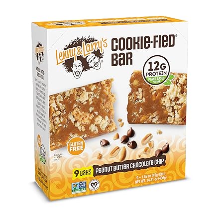 Lenny & Larry's Cookie-fied Protein Bar – Peanut Butter Chocolate Chip Vegan 9x45g – Healthy Snacks with 12g Plant Protein & 5g Fiber – Gluten free Power Bar, Keto Friendly, Non-GMO & Vegan