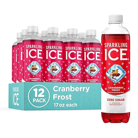 Sparkling Ice, Cranberry Frost Sparkling Water, Zero Sugar Flavored Water, with Vitamins and Antioxidants, Low Calorie Beverage, 17 Fl Oz (Pack of 12)