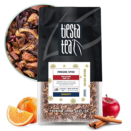 Tiesta Tea - Fireside Spice, Mulled Wine Herbal tea, Premium Loose Leaf Tea Blend, Non Caffeinated Holiday Teas, Make Hot or Iced & Brews Up to 200 Cups - 16 Ounce Resealable Bulk Pouch