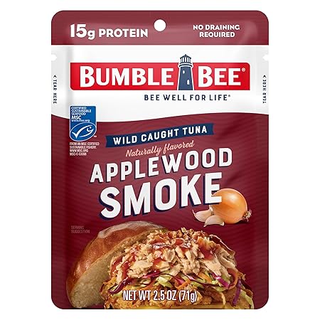 Bumble Bee Applewood Smoke Seasoned Tuna, 2.5 oz Pouch - Ready to Eat - Wild Caught Tuna Packet - 15g Protein per Serving - Gluten Free