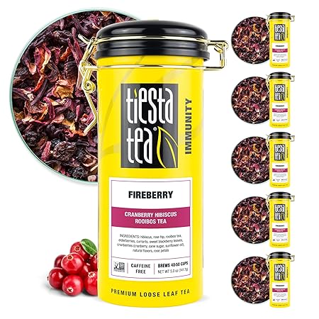 Tiesta Tea - Fireberry Cranberry Hibiscus Rooibos Tea | Loose Leaf | Premium Non-Caffeinated Rooibos Blend | Make Hot or Iced & Brews Up to 50 Cups | 30oz Refillable Tin, Pack of 6