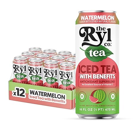 Ryl Iced Tea, Watermelon, Antioxidant Superblend, Zero Sugar, Low Carb, Zero Calorie Iced Tea, 16.0 Fl Oz (12-Pack)