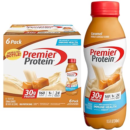 Premier Protein Shake, Caramel, 30g Protein 1g Sugar 24 Vitamins Minerals Nutrients to Support Immune Health, 11.5 fl oz (Pack of 6)