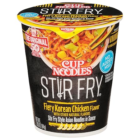 Nissin Cup Noodles Stir Fry Noodles in Sauce, Fiery Chicken, 2.96 Ounce (Pack of 6)