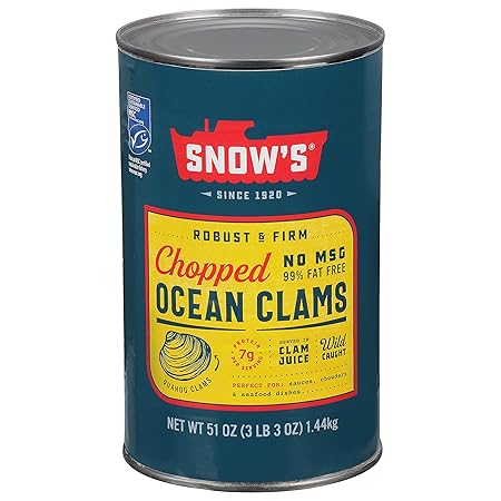 Snow's Ocean Chopped Clams Canned, 51 oz Can - 7g Protein per Serving - Gluten Free, No MSG, 99% Fat Free - Great for Pasta & Seafood Recipes