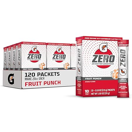Gatorade G Zero Sports Drink Mix Powder Packets, Fruit Punch, Electrolyte Powder Drink Mix for Hydration, Zero Sugar, Total 120 Packets