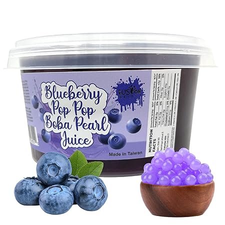 Fusion Select Blueberry Bobaz Bursting Bobaz Popping Bobaz Pearls For Fruit Tea, Dessert, Yogurt, Toppings 450 Grams