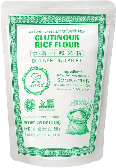 Soeos Glutinous Rice Flour 16 Ounce (Basic), 1 Pack Rice Flour for Baking or Cooking, All Natural White Rice Flour, Vegan, Gluten-Free