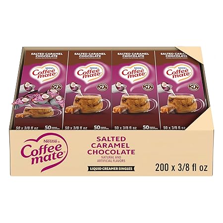 Nestle Coffee mate Coffee Creamer, Salted Caramel Chocolate, Liquid Creamer Singles, Non Dairy, No Refrigeration, 0.375 fl oz Tubs (Pack of 200)