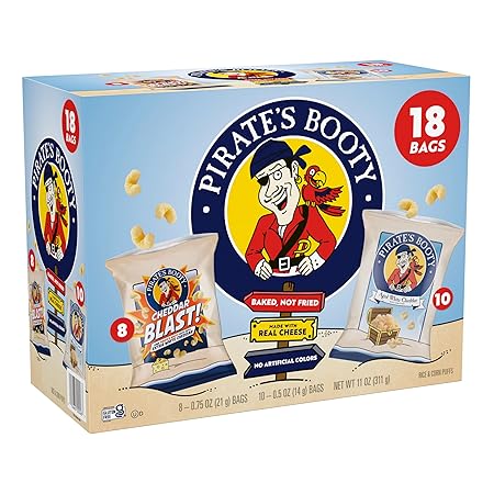 Pirate's Booty Aged White Cheddar and Cheddar Blast Cheese Puffs Variety Pack, Gluten-Free, Kids Snacks, 0.5oz and 0.75oz (18ct)