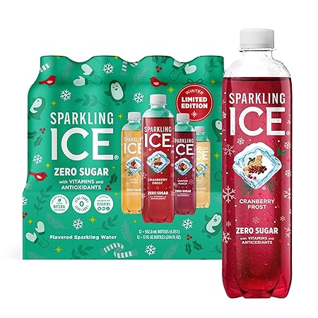 Sparkling Ice, Winter Variety Pack, Flavored Sparkling Water, Zero Sugar, with Vitamins and Antioxidants, 17 fl oz, 12 count (Cranberry Frost, Winter Punch, Apple Cider and Ginger Lime)