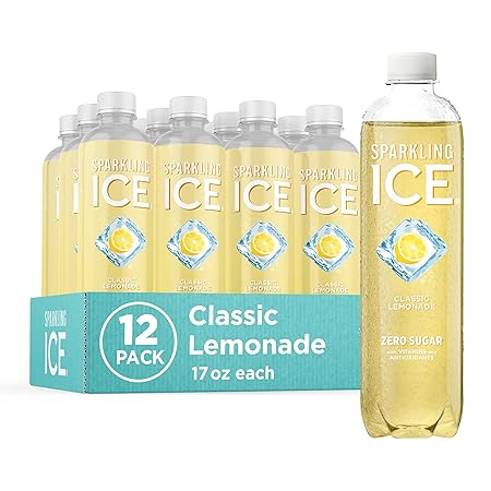 Sparkling Ice, Classic Lemonade Sparkling Water, Zero Sugar Flavored Water, with Vitamins and Antioxidants, Low Calorie Beverage, 17 oz Bottles (Pack of 12)
