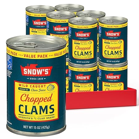 Snow's Wild Caught Chopped Clams Canned, 15 oz Can (Pack of 12) - Served in Clam Juice - 4g Protein Per Serving - Gluten Free, Keto Friendly, 99% Fat Free
