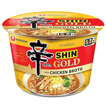 Nongshim Ramen Noodles, Gourmet Instant Ramen bowl, Premium Microwavable Noodle Soup, Shin Gold, 3.56 Ounce (Pack of 6)
