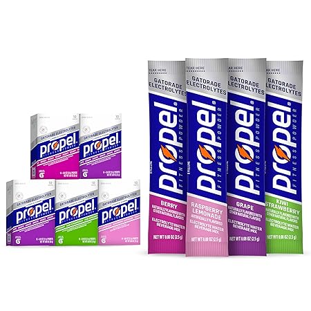 Propel Electrolyte Enhanced Water Drink Mix Powder Packets, 4 Flavor Variety Pack, Zero Calorie & Zero Sugar Hydration with Electrolytes and Vitamins C & E (50 Packets)