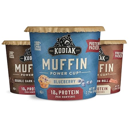 Kodiak Cakes Minute Muffin Cup Variety Pack - 100% Whole Grains, Double Dark Chocolate, Blueberry & Cinnamon Roll (Pack of 12)