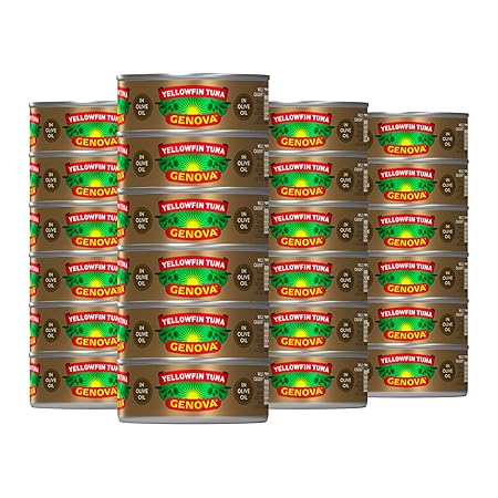 Genova Premium Yellowfin Tuna in Olive Oil, 5 Ounce Cans, 24-Pack – Nutrient Rich, High Protein Canned Tuna Fish - Delicious, Easy, Nutritious Ready to Eat Meals