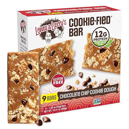 Lenny & Larry's Cookie-fied Bar – Chocolate Chip Cookie Dough Vegan Protein Bars 9x45g – Healthy Snacks with 12g Plant Protein & 5g Fiber – Gluten free Power Bar, Keto Friendly, Non-GMO & Vegan