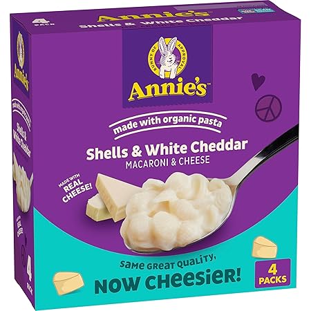 Annie's Shells and White Cheddar, Made with Organic Pasta and Real Cheese, 4 Ct, 24 oz
