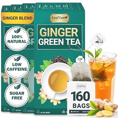 Premium Ginger Green Tea Bags Blend, Natural Green Tea with Ginger Tea Bags, Spicy and Warming Flavor Promotes Healthy Digestion, Ideal For Gift Box | 160 Tea Bags
