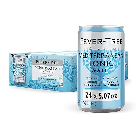 Fever-Tree Mediterranean Tonic Water - Premium Quality Mixer - Refreshing Beverage for Cocktails & Mocktails. Naturally Sourced Ingredients, No Artificial Sweeteners or Colors - 5.1 Fl Oz Cans - Pack of 24
