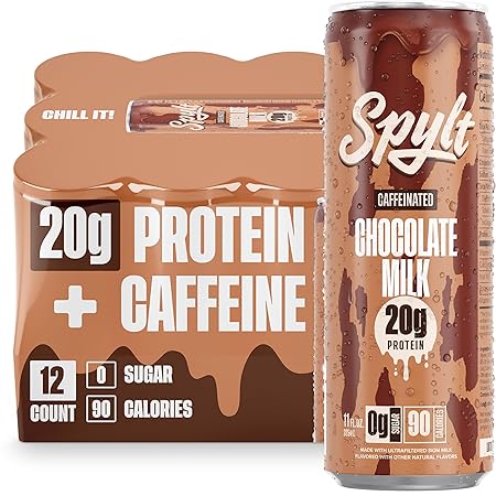Spylt High Protein Chocolate Milk with 60mg Caffeine & 20g Protein - 90 Calories, Ready to Drink, Sugar Free, Lactose Free Milk, Perfect for Workout Recovery & Afternoon Pick Me Up - 12 Count