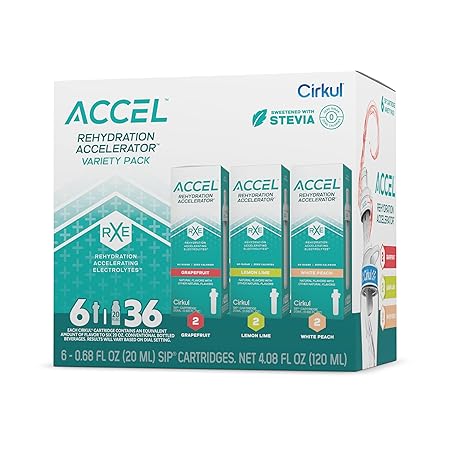 Cirkul Accel Electrolytes Flavor Water Variety Pack, Makes 36 Drinks, No Sugar, Zero Calorie Drink Mix, (2 Grapefruit, 2 Lemon Lime, 2 White Peach)