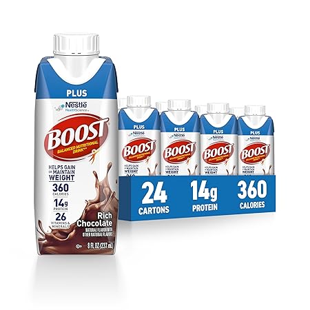 BOOST Plus Nutritional Drink, Rich Chocolate, 8 fl oz (Pack of 24)